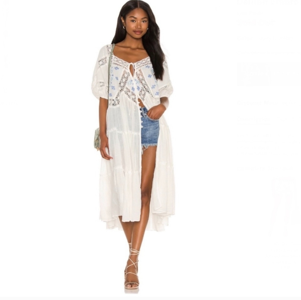 Free People Delilah Tiered Maxi Top Billowy Crochet Lace Embroidered Ivory S NWT - Picture 5 of 16